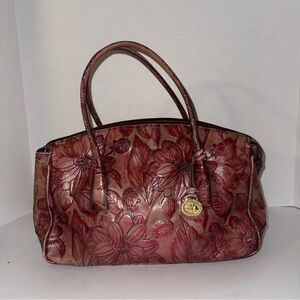 VINTAGE BRAHMIN embossed pink and red floral leather shoulder bag
